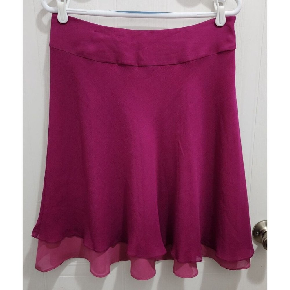 Bob Mackie Studio Women's Flared A Line Skirt Zip Close Pink 100% Silk Chiffon 8